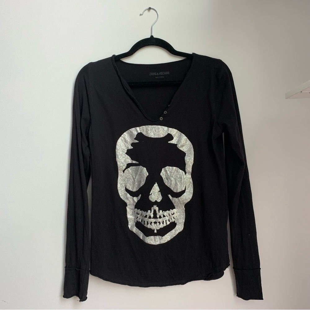 Zadig & Voltaire Tunisien Black Skull Top Size S